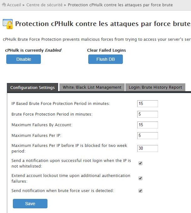 Comment activer cPHULK dans WHM cPanel activation cphulk cpanle whm