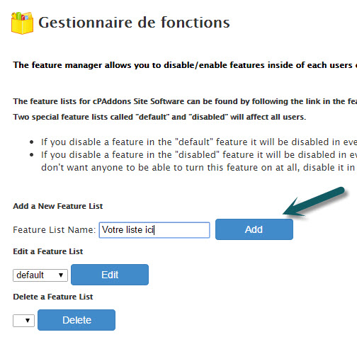 ajouter une liste des fonctions dans WHM ajouter une liste des fonctions dans WHM