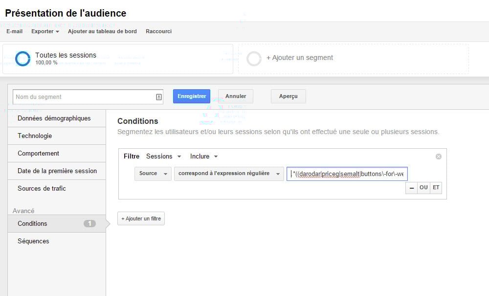 Filtre audience dans Google analytics Filtre audience dans Google analytics