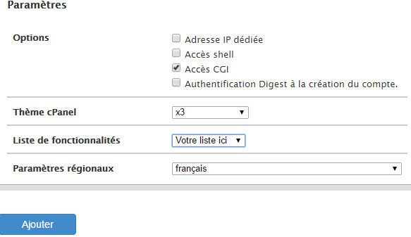 ajout package dans WHM avec une liste de fonctions ajout package dans WHM avec une liste de fonctions