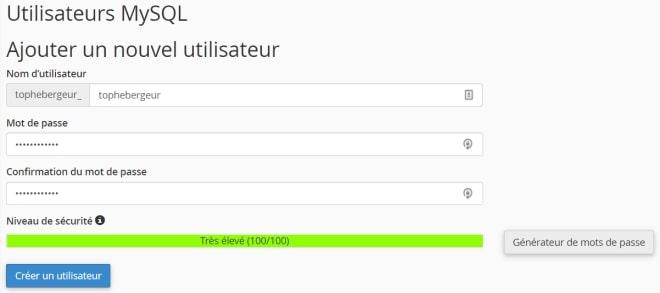 Création d,un utilisateur de BDD
