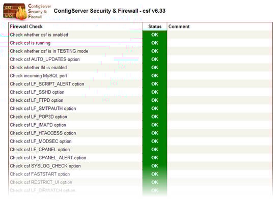 configserver vérification configserver security firewall vérification