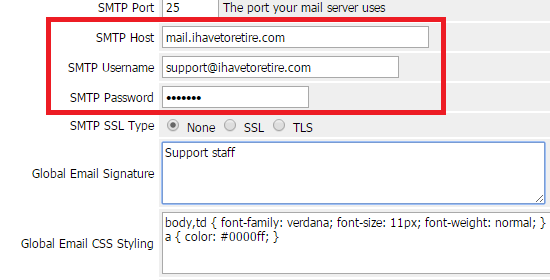 Détails SMTP serveur sortant Détails SMTP serveur sortant