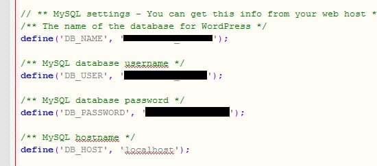 Données sensibles dans wp-config Exemples de données sensibles dans wp-config.php