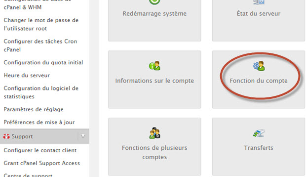 Fonction du compte dans WHM Fonction du compte dans WHM
