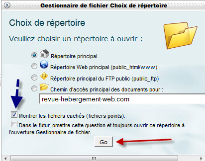 Gestionnaire de fichier choix de repertoire cpanel Gestionnaire de fichier choix de repertoire cpanel