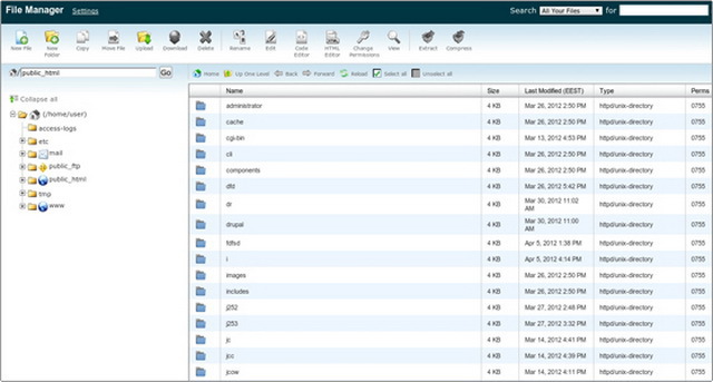 Affichage du gestionnaire de fichier dans cPanel Affichage du gestionnaire de fichier dans cPanel