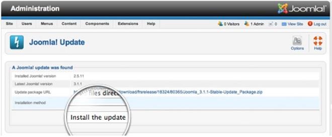 Installation de la mise à jour majeure de Joomla