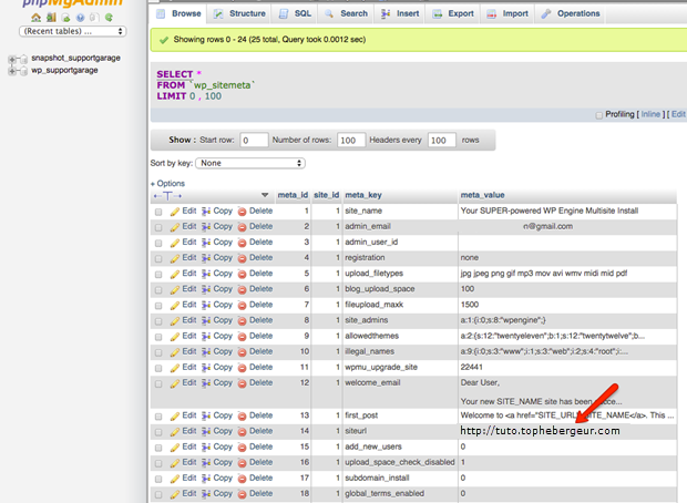 Mise à jour de Sitemeta dans phpmyadmin Mise à jour de Sitemeta dans phpmyadmin