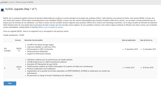 Mise à niveau de MySQL Comment mettre à jour MySQL depuis WHM