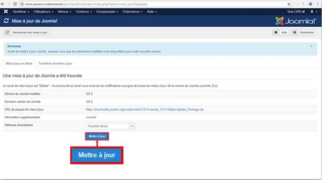 Installation de la mise jour dans la même version majeure Joomla