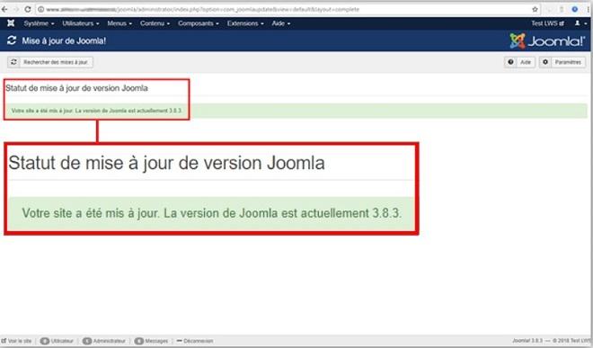 Installation réussie de mise à jour même version majeure Joomla