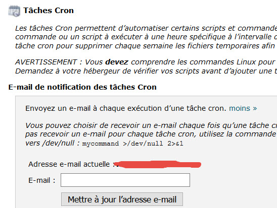 configuration email Tache cron dans cPanel configuration email Tache cron dans cPanel