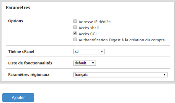 Paramètres un package d'hébergement à partir de WHM Paramètres plan d'hébergement web WHM cPanel
