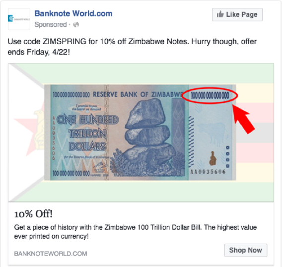 PublicitéMonnaie Zimbabwe Facebook PublicitéMonnaie Zimbabwe Facebook
