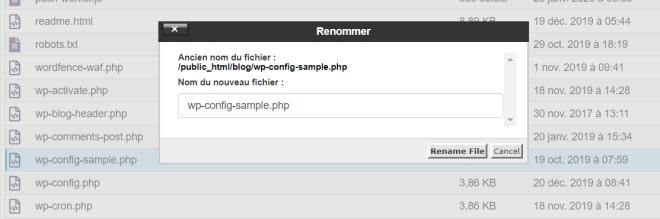 Renommer wp-config-sample
