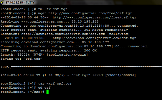 Télécharger Csf Télécharger Configserver avec commandes SSH