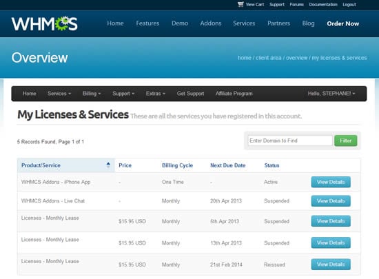 Compte client dans WHMCS Compte client dans WHMCS
