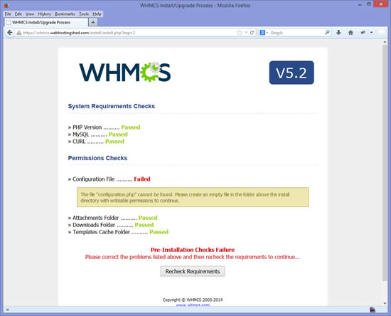 Comment installer WHMCS étape 2 Installation WHMCS étape 2