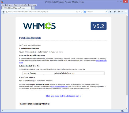 Comment installer WHMCS étape 5 Installation WHMCS étape 5