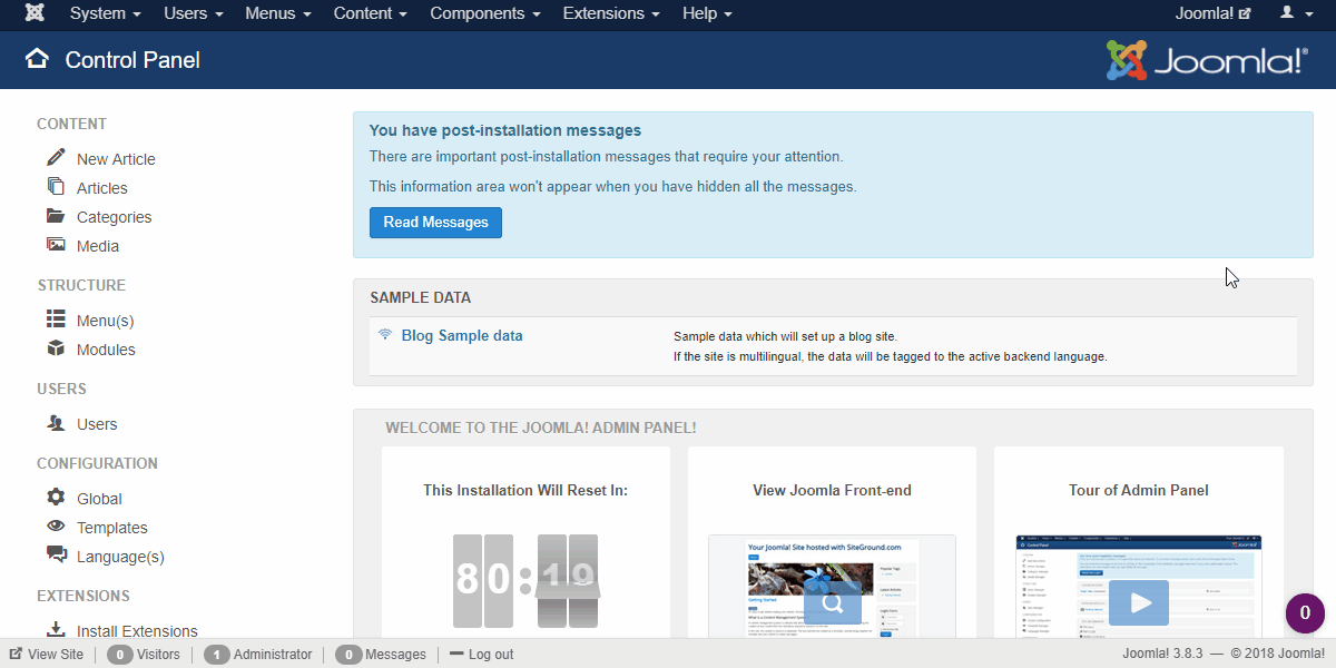 Paneau de configuration de Joomla 3 et 4