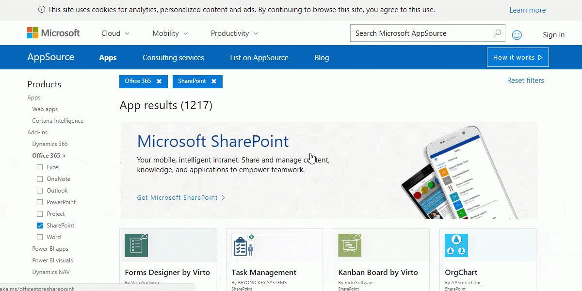 Applications et extensions de SharePoint