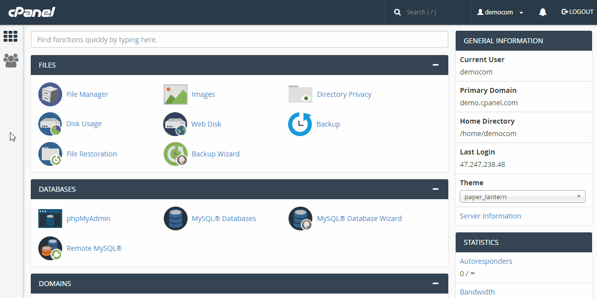 Gestionnaire de fichiers dans cPanel