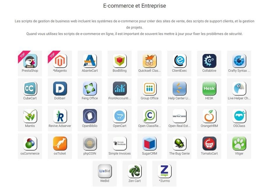 Infomaniak supporte plusieurs script ecommerce
