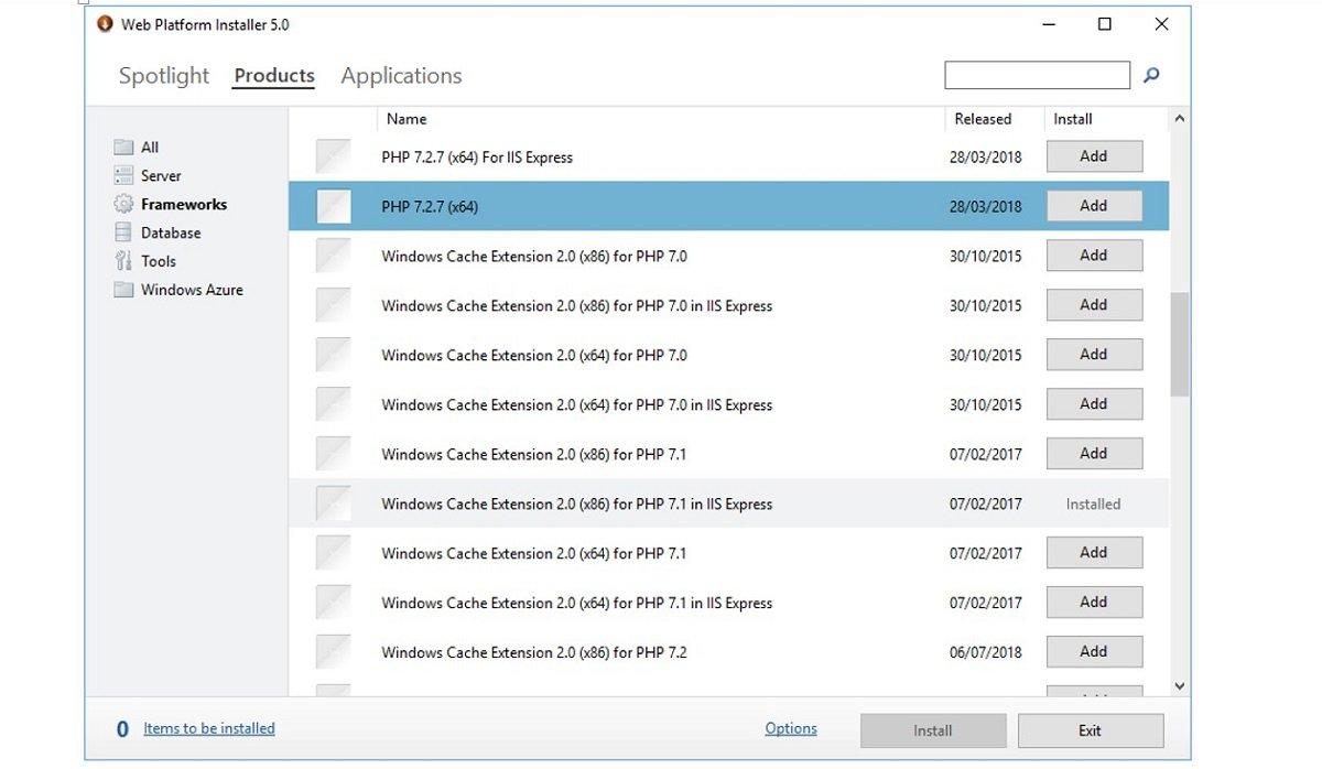 Utilisation de WebPI pour installer PHP sous Windows