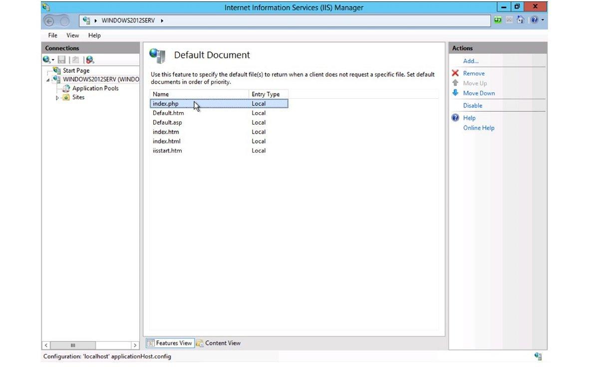 Modification fichier PHP par défaut sous Windows