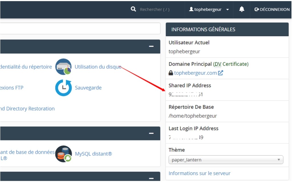Découvrez l'IP de votre site web dans cPanel
