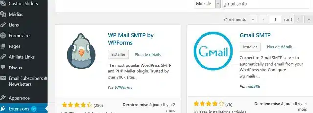 Installer le plugin Gmail SMTP