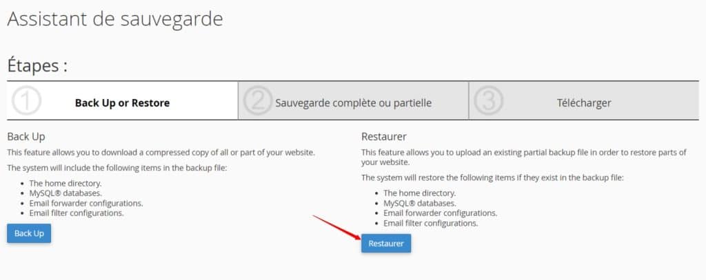 Cliquez sur restaurer