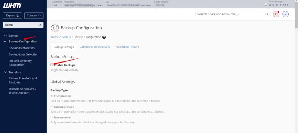 Configuration des sauvegardes automatiques WHM