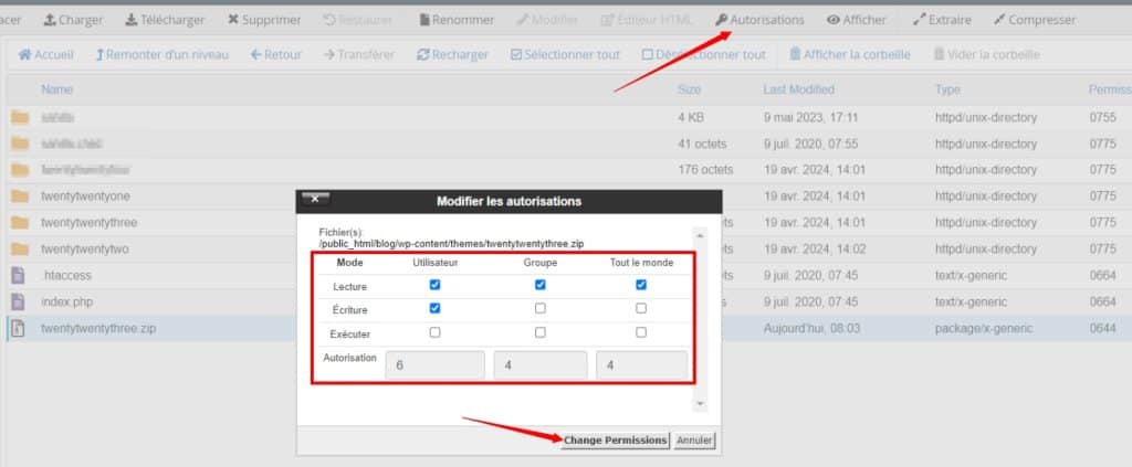 Comment changer les permissions de fichiers dans cPanel
