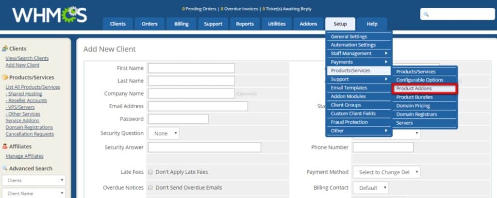 WHMCS produit et services