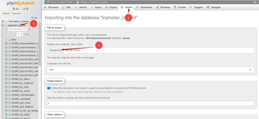 Restaurer les bases de données à partir de phpMyAdmin