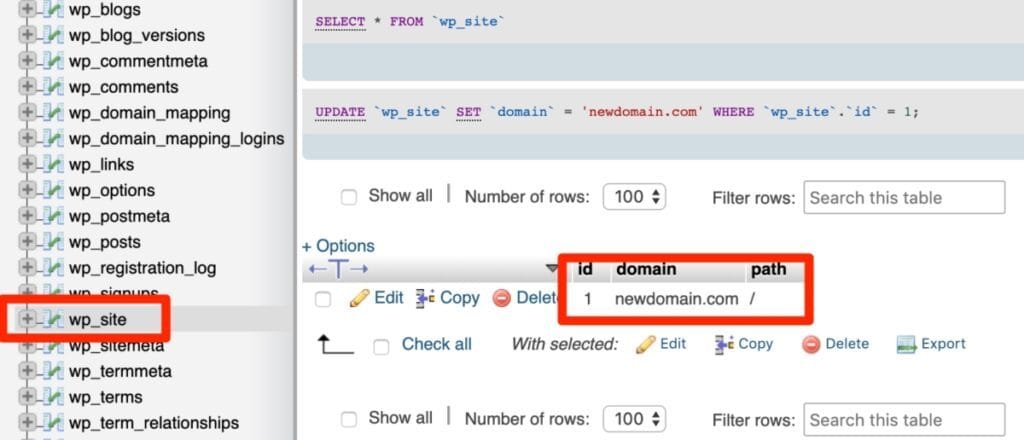changer l'url à partir de wp_site