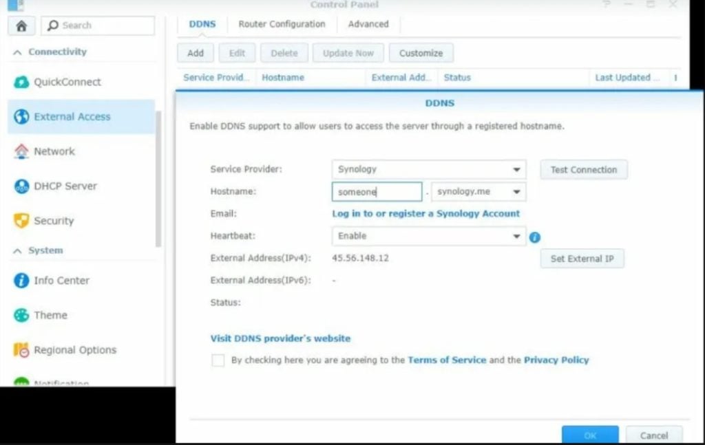 Configuration DDNS dans DSM