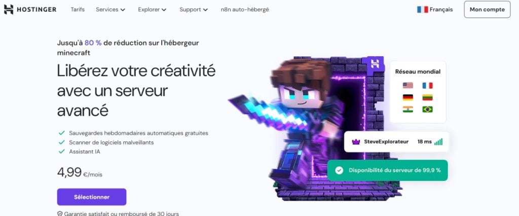 Hostinger hébergement minecraft