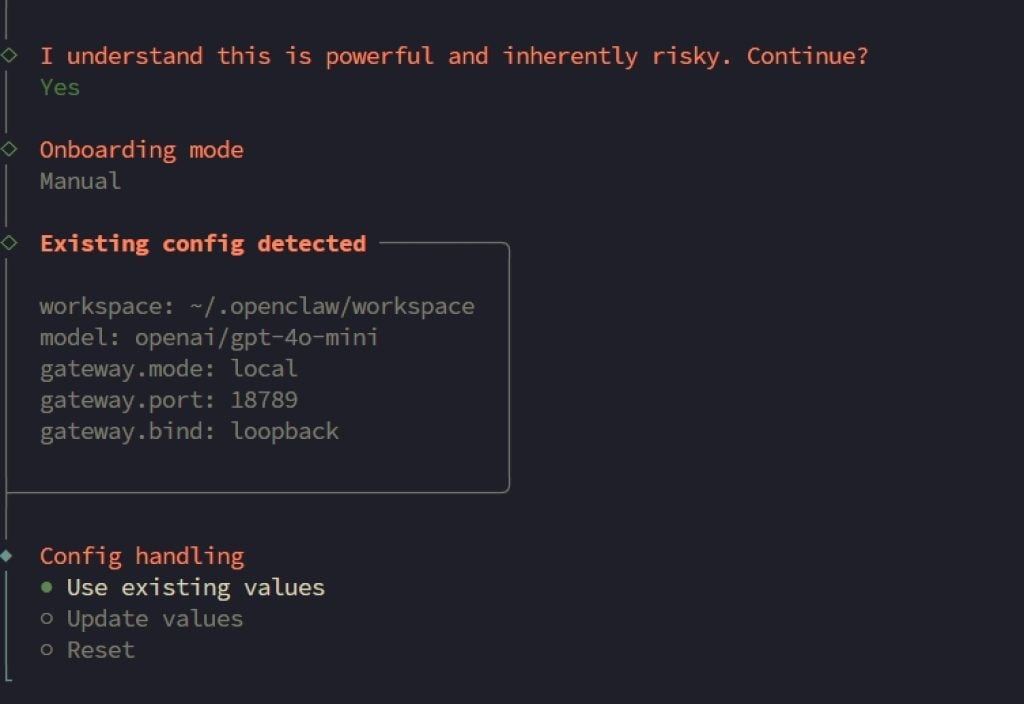 Conserver les paramètres actuels d'openclaw