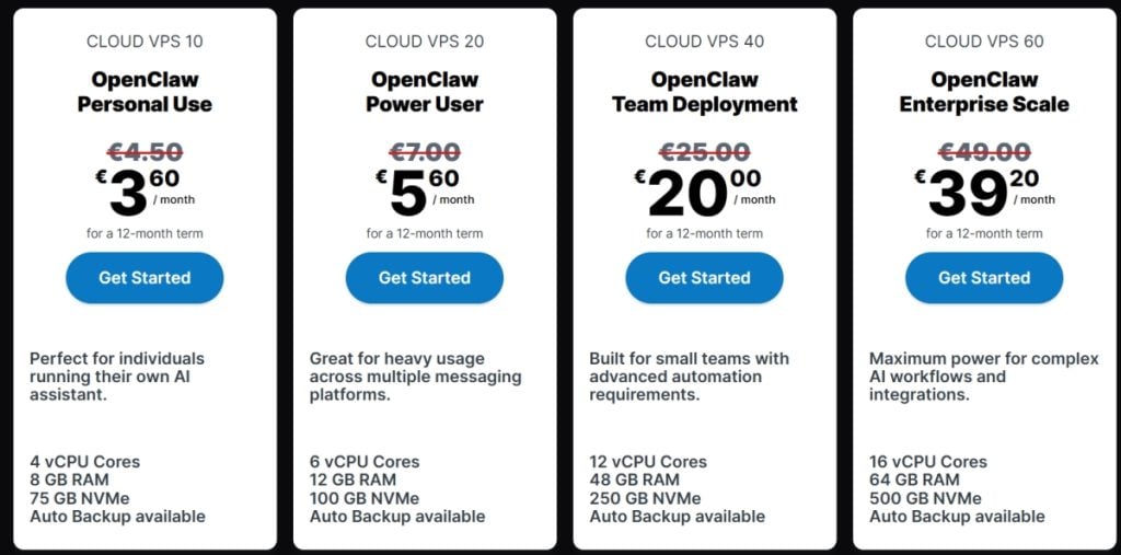 Choisir le plan VPS 10 Openclaw 